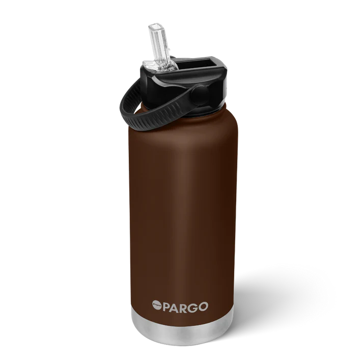 PARGO 950ml Insulated Sports Drink Bottle w/ Straw Lid - Chocolate Brown