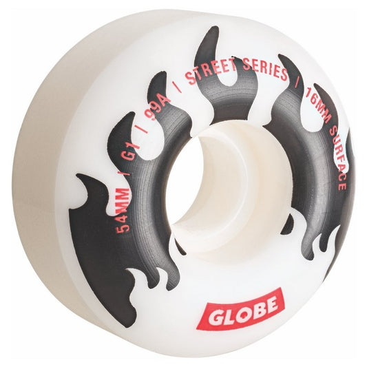 GLOBE 99A G1 Street 54mm Skateboard Wheels - White/Black/Flames