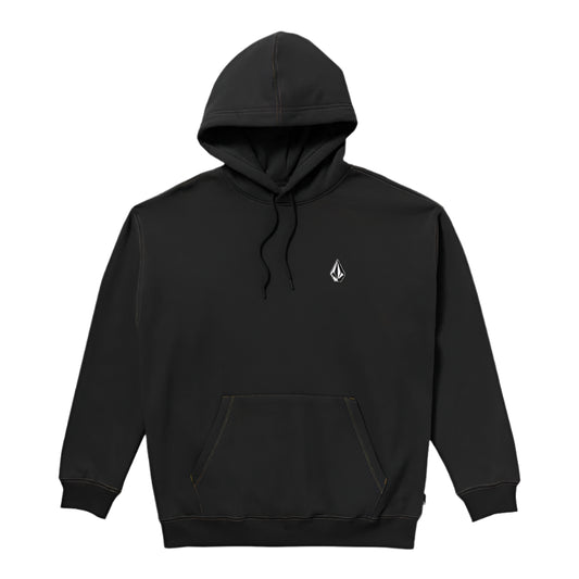Black hoodie with a small logo on a white background