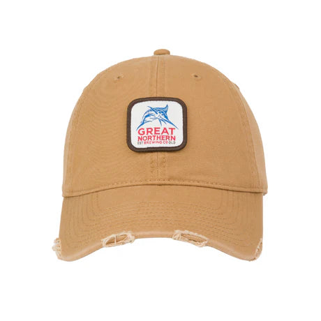 GILROY CO Great Northern Front Patch Distressed Ball Park Strapback Cap - Dark Sand