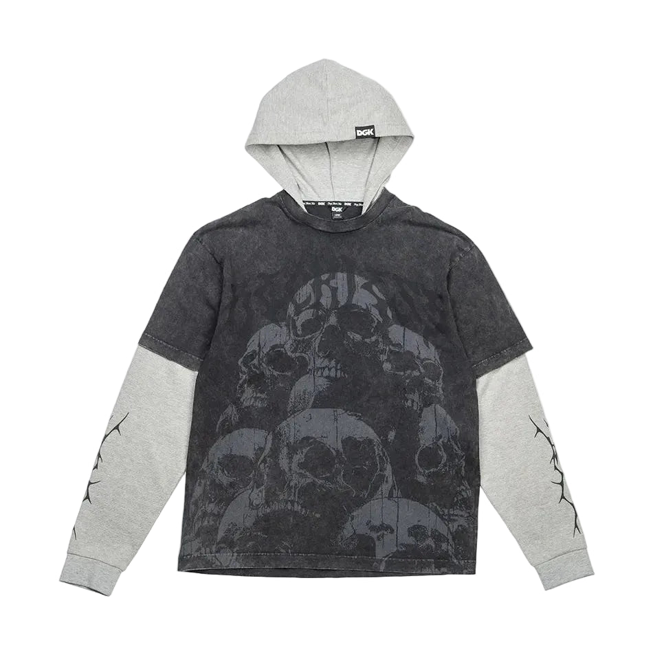DGK Crypt 2Fer Hooded Knit L/S Tee - Washed Black