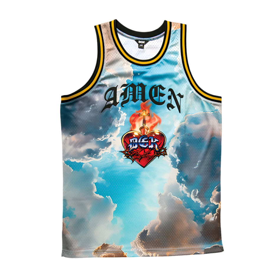 Tank top with cloud design and 'Amen' text on a white background