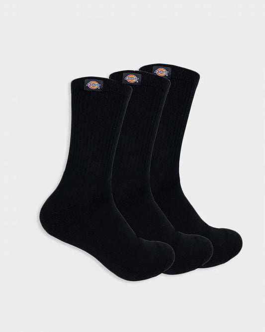 DICKIES Mens 3PK Classic Label Crew Socks - Black