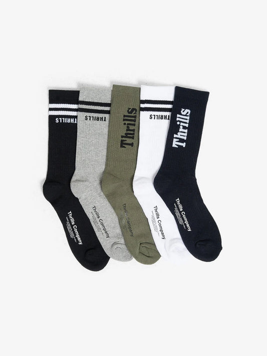 THRILLS Minimal Thrills 5pk Socks - Black/White/Army Green/Total Eclipse/Grey Marle