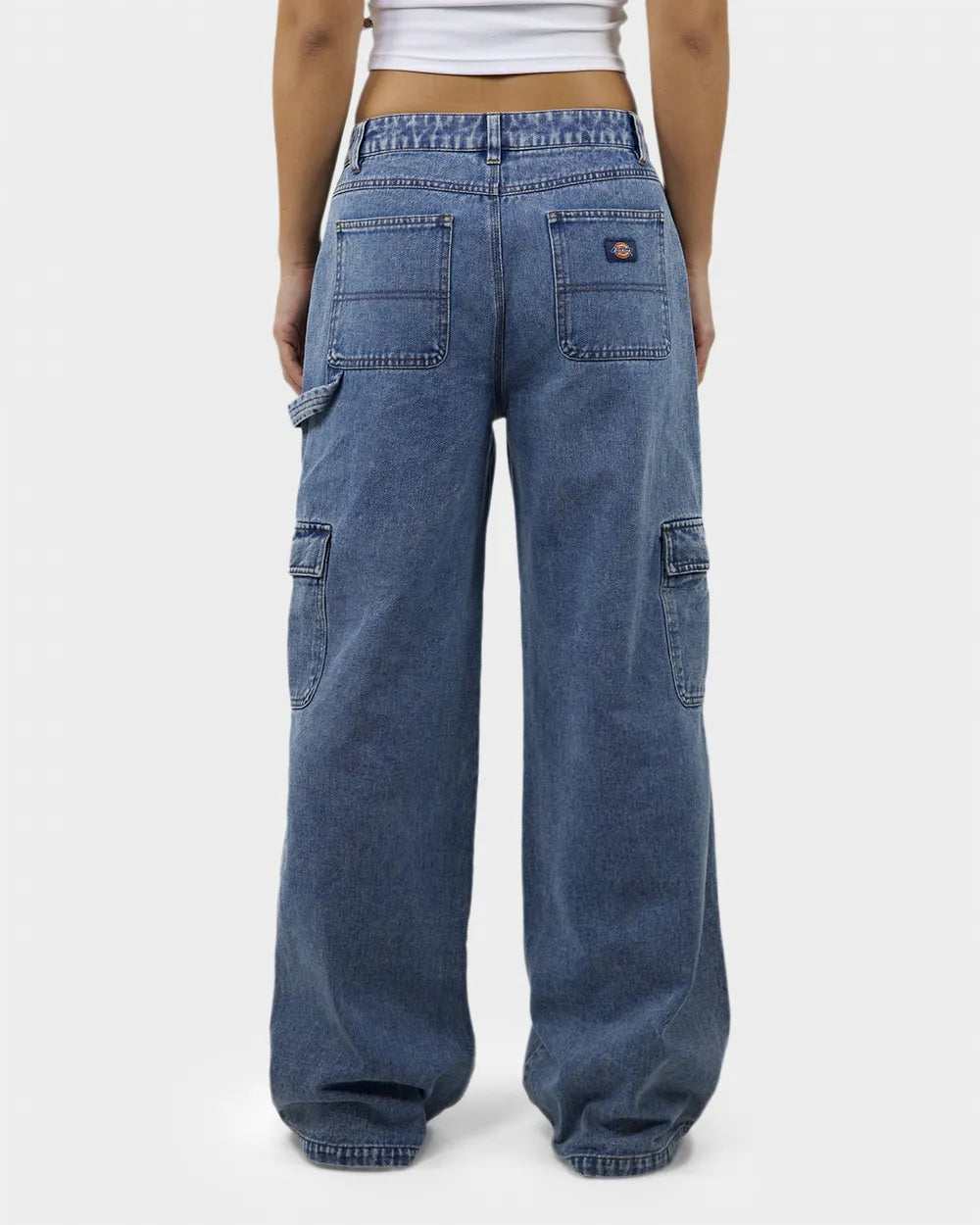 DICKIES Voss Aged Denim Utility Womens Pants - Stone Wash Indigo