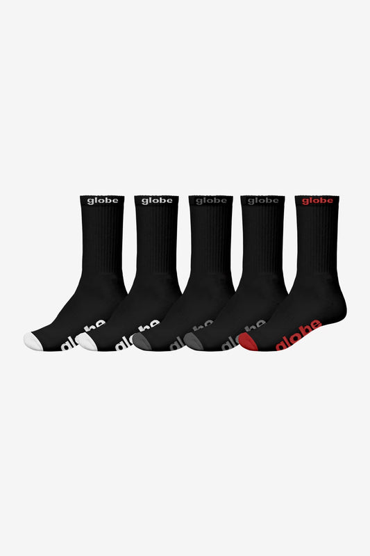 GLOBE OG Mens 5pk Crew Socks - Black/Assorted