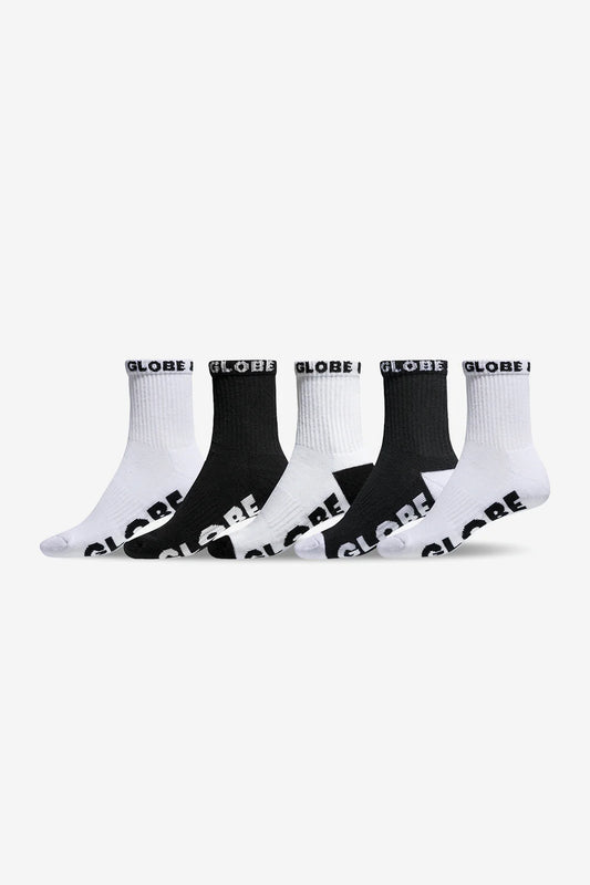 GLOBE Quarter 5pk Crew Socks - Black/White