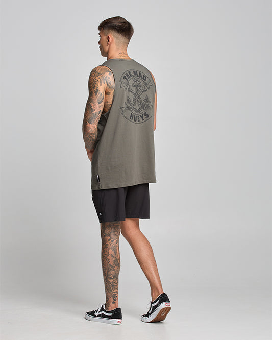 THE MAD HUEYS Anchor Bones Mens Tank - Charcoal