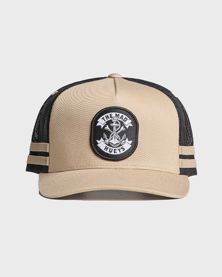 THE MAD HUEYS Anchor Bones Snapback Twill Trucker Cap - Tan