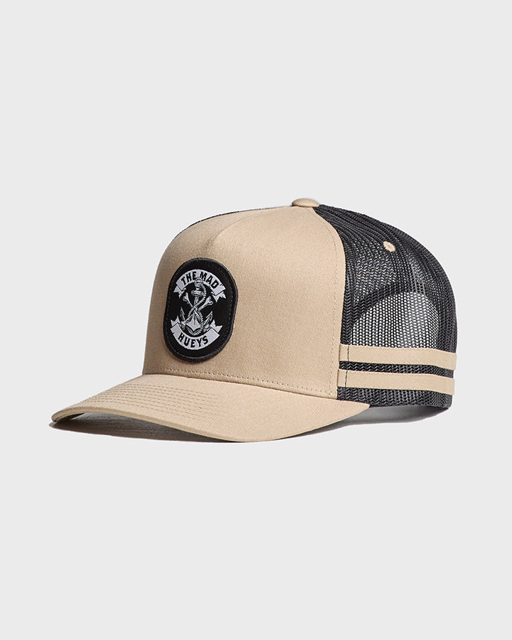 THE MAD HUEYS Anchor Bones Snapback Twill Trucker Cap - Tan