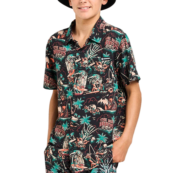 THE MAD HUEYS She'll Be Right Woven Youth S/S Shirt - Black