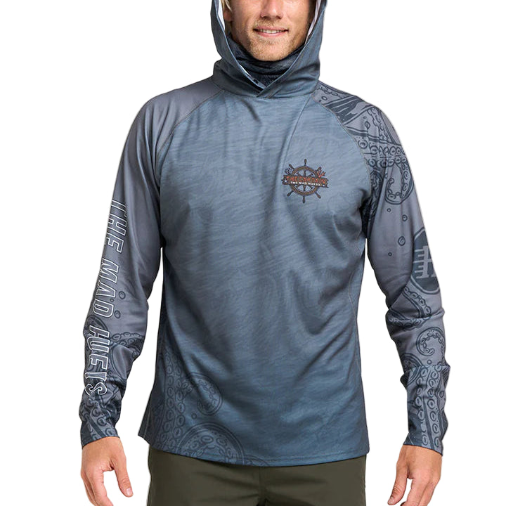 THE MAD HUEYS The Sea Captain Hooded UPF 50+ Mens Fishing Jersey - Steel Blue