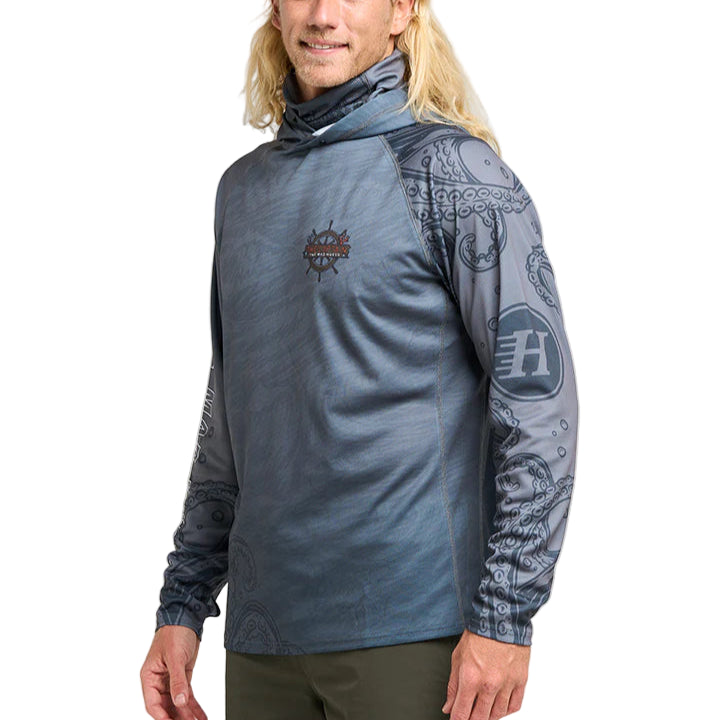 THE MAD HUEYS The Sea Captain Hooded UPF 50+ Mens Fishing Jersey - Steel Blue