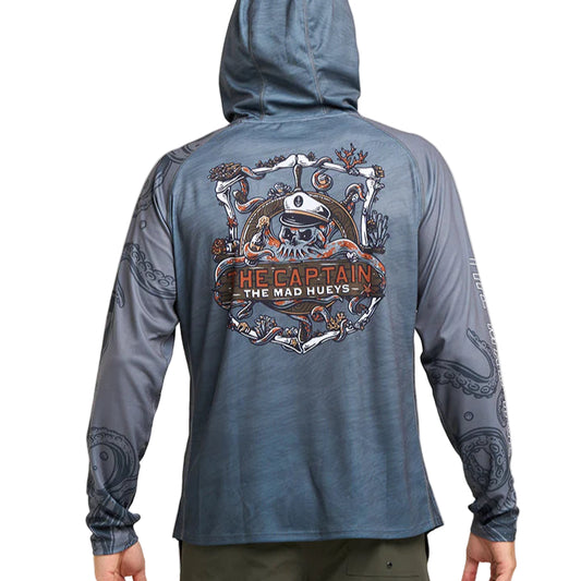 THE MAD HUEYS The Sea Captain Hooded UPF 50+ Mens Fishing Jersey - Steel Blue