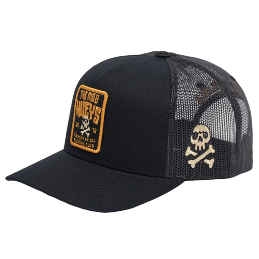 THE MAD HUEYS Caught Fk Skull Twill Snapback Trucker Cap - Black