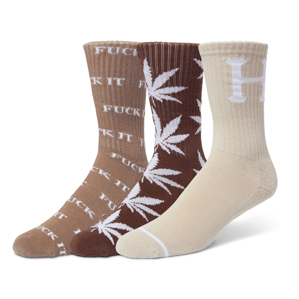 HUF Variety 3pk Socks - Dark Brown/Brown/Oatmeal