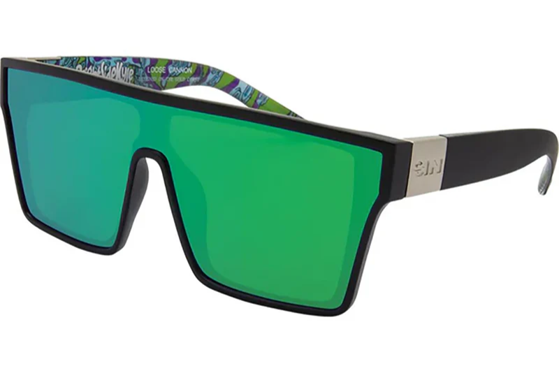 SIN Loose Cannon Polarised Sunglasses - Matte Black/Green Flash