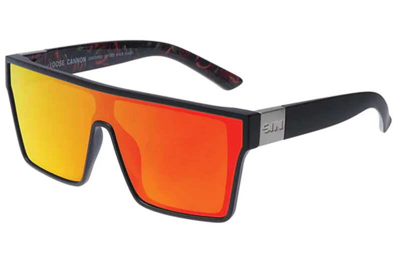 SIN Loose Cannon Polarised Sunglasses - Matt Black/Hot Tamale Print/Red Flash