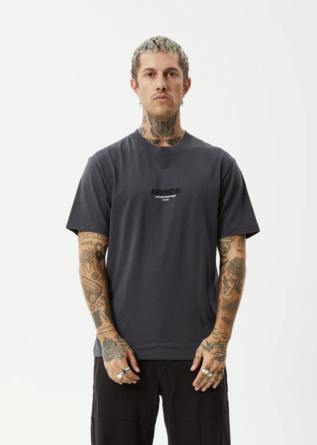 AFENDS Vinyl Mens Retro Fit Tee - Charcoal