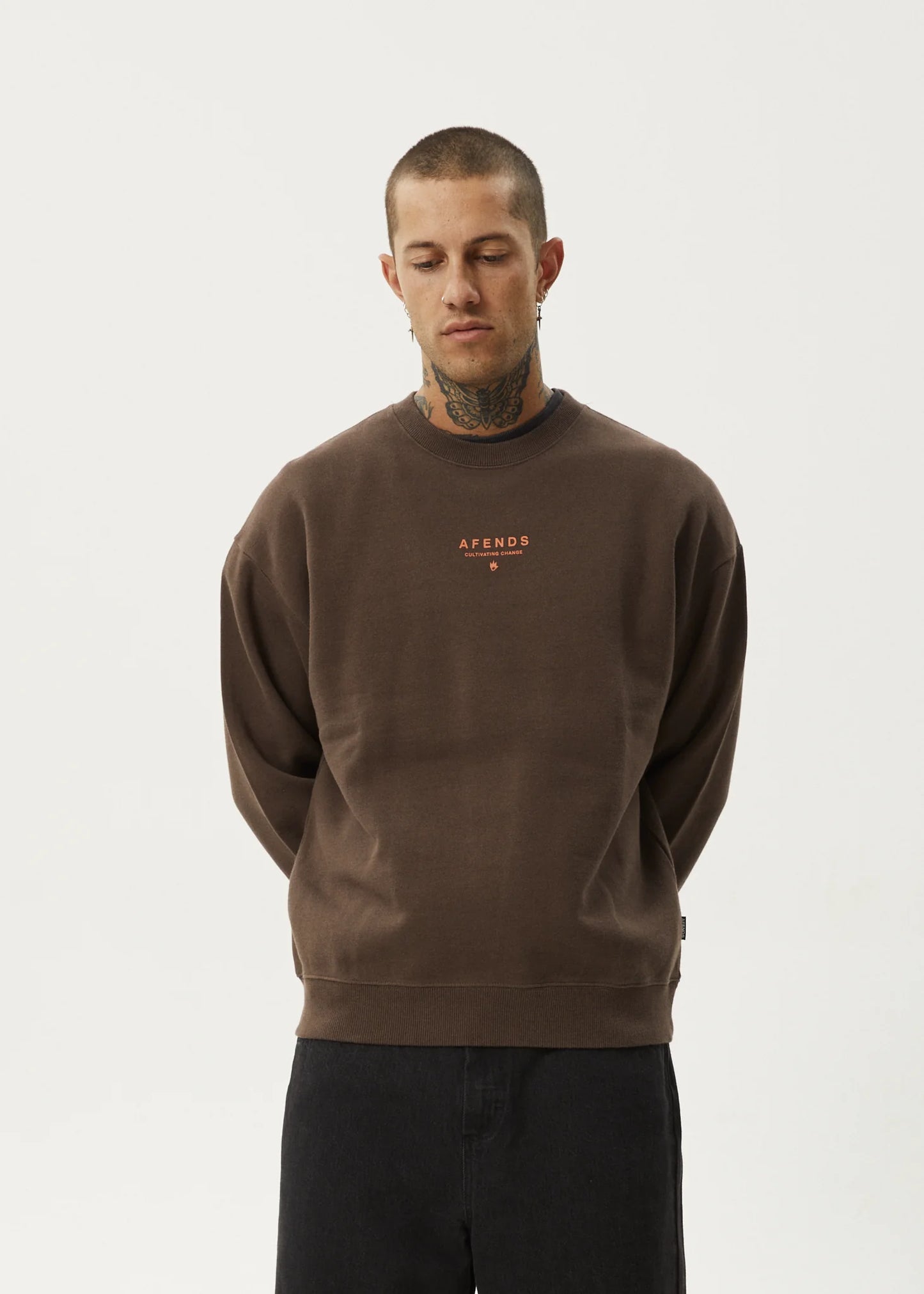 AFENDS Space Recycled Mens Crew - Coffee