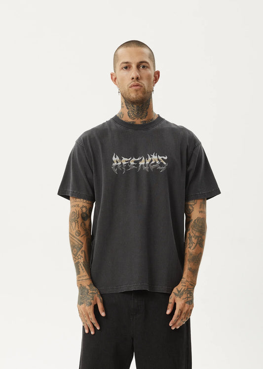 AFENDS Scorched Mens Heavy Boxy Fit Tee - Stone Black