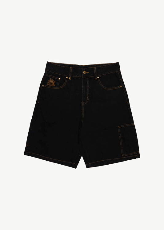 AFENDS Scorched Harper Mens Denim Baggy Fit Carpenter Short - Washed Black