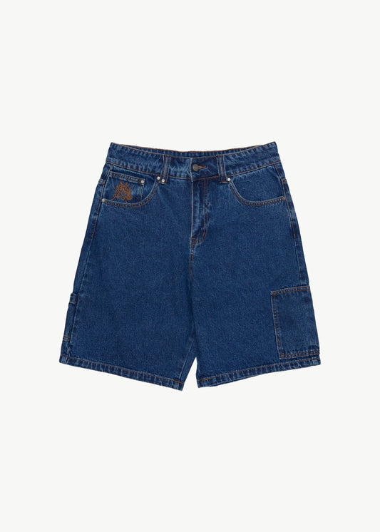 AFENDS Scorched Harper Mens Denim Baggy Fit Carpenter Short - Authentic Blue