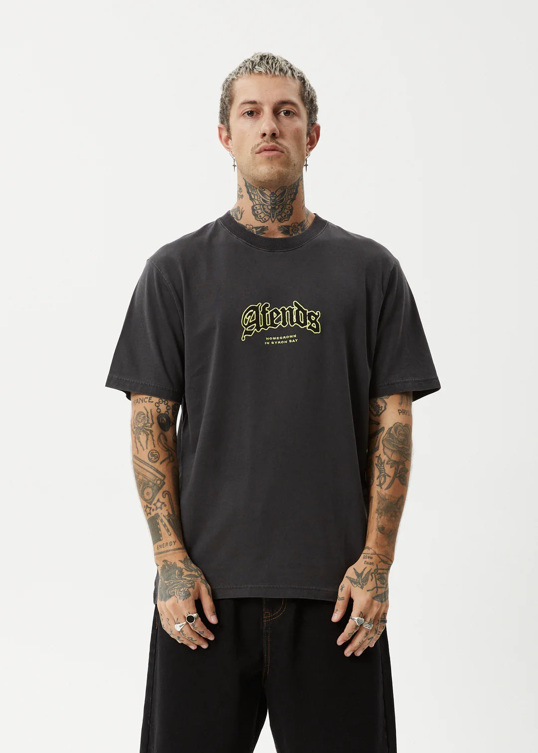 AFENDS Home Mens Retro Fit Tee - Stone Black