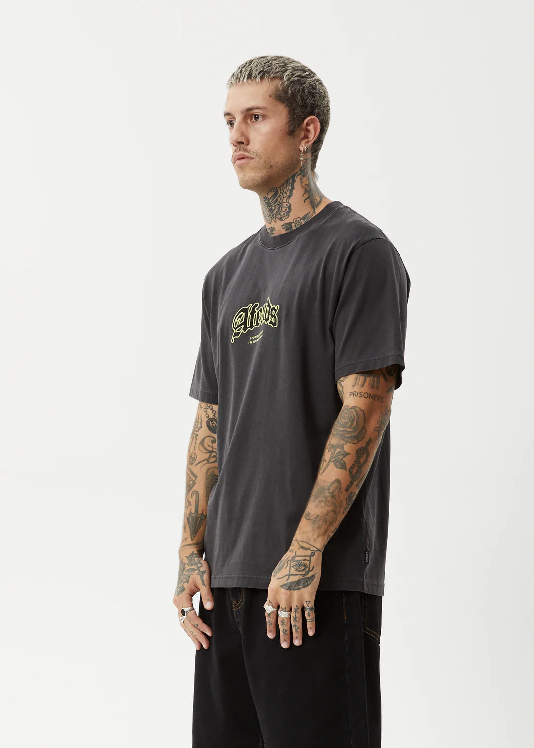 AFENDS Home Mens Retro Fit Tee - Stone Black