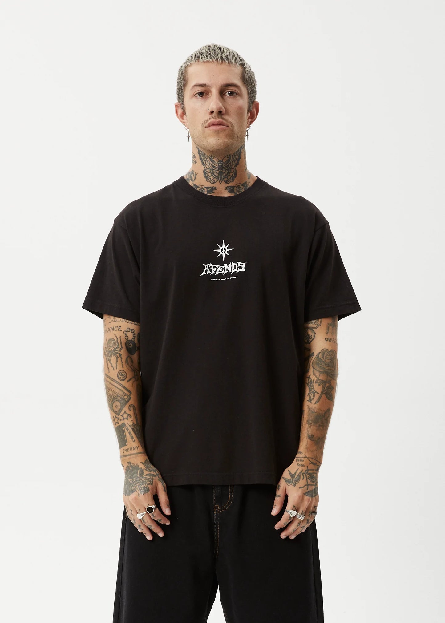 AFENDS Peace Out Mens Boxy Fit Tee - Black