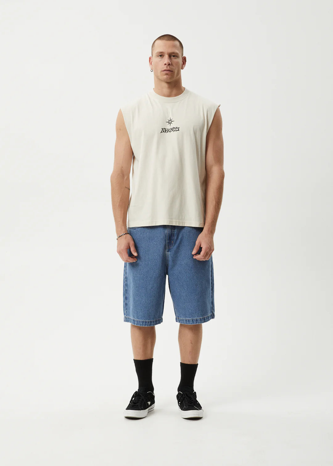 AFENDS Peace Out Mens Sleeveless Tee - Moonbeam