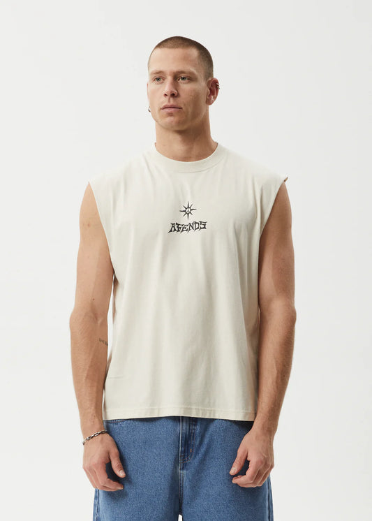 AFENDS Peace Out Mens Sleeveless Tee - Moonbeam