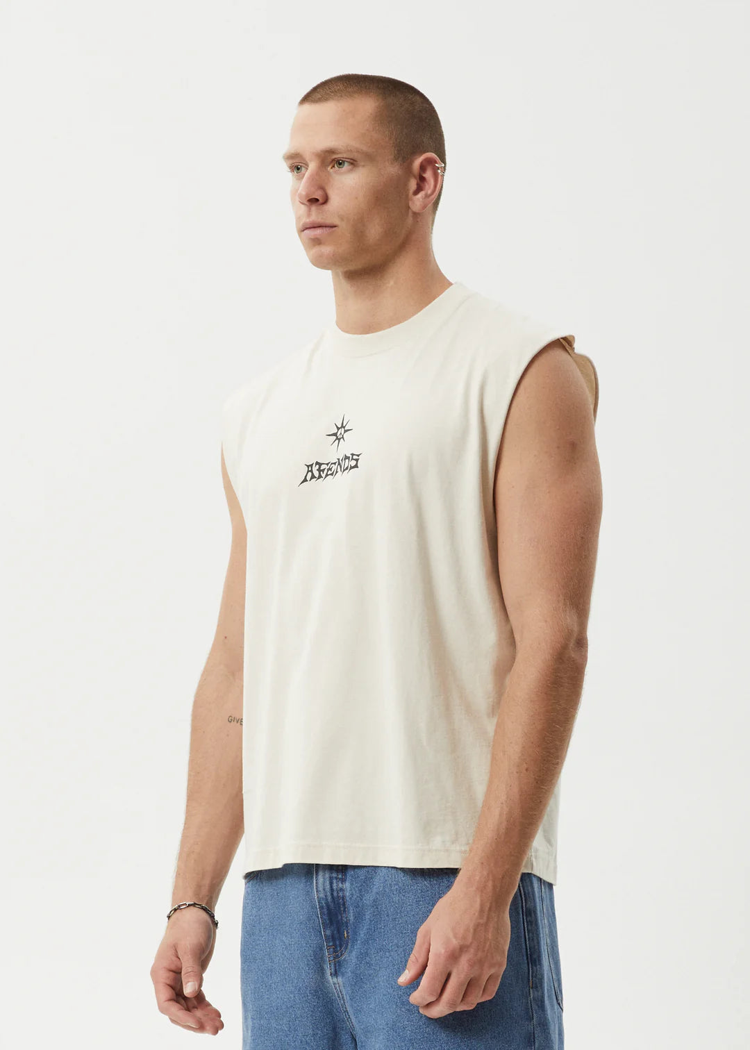 AFENDS Peace Out Mens Sleeveless Tee - Moonbeam