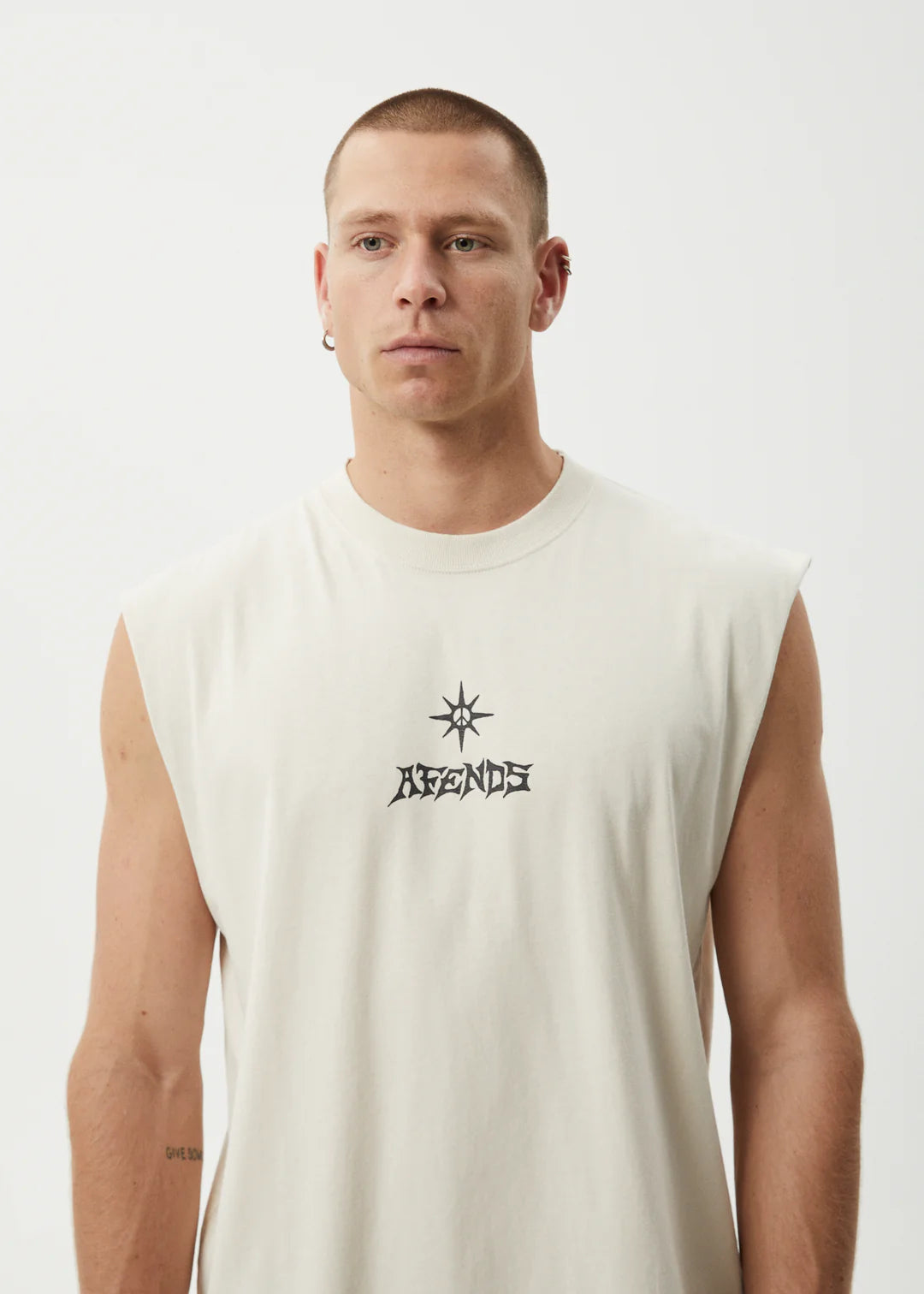 AFENDS Peace Out Mens Sleeveless Tee - Moonbeam