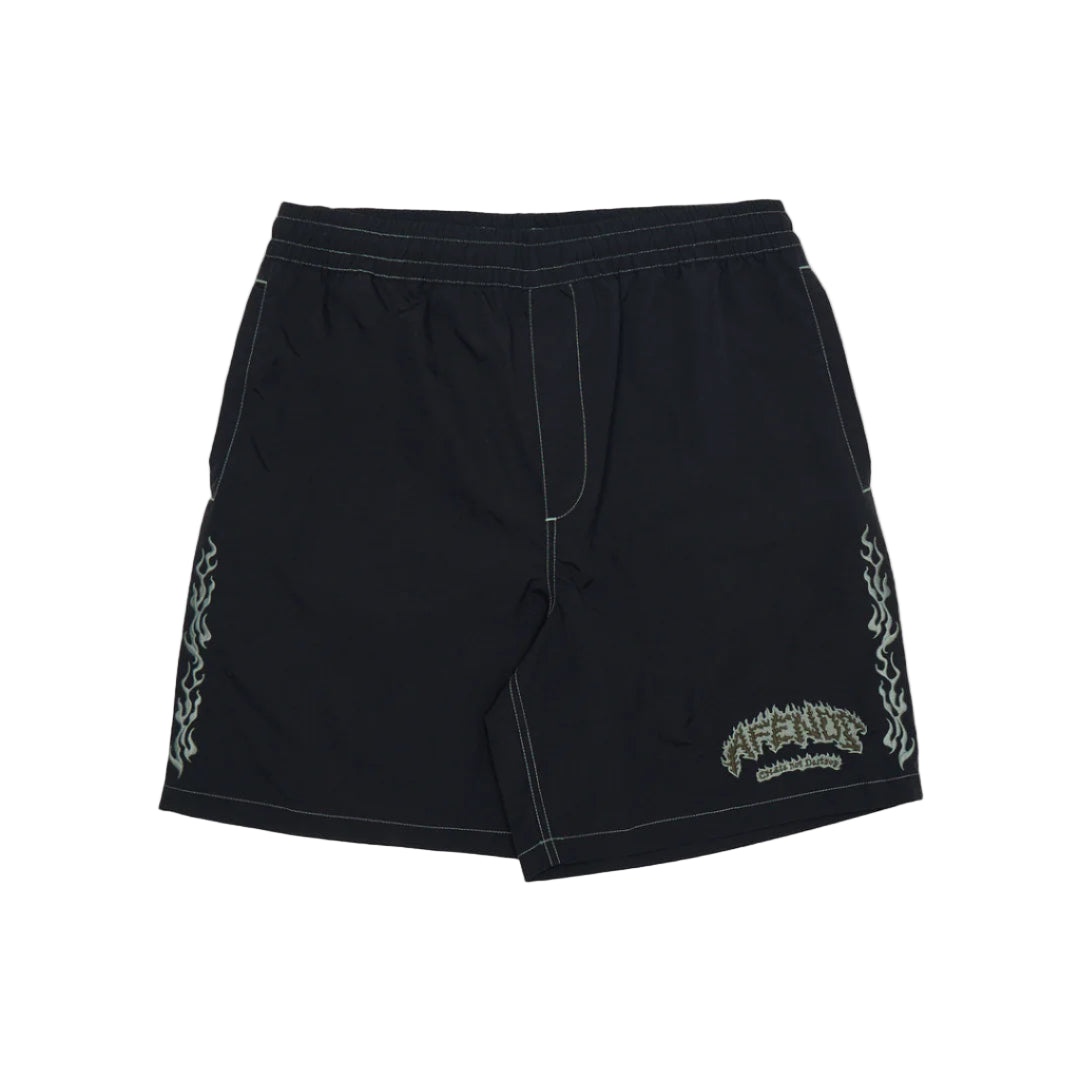 AFENDS Flame On Recycled Baywatch 18" Mens Short - Black