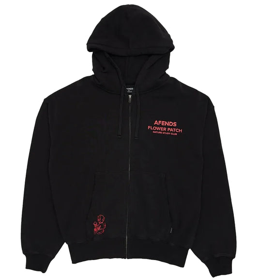 AFENDS Flower Patch Recycled Box Fit Mens Zip Hoodie - Stone Black