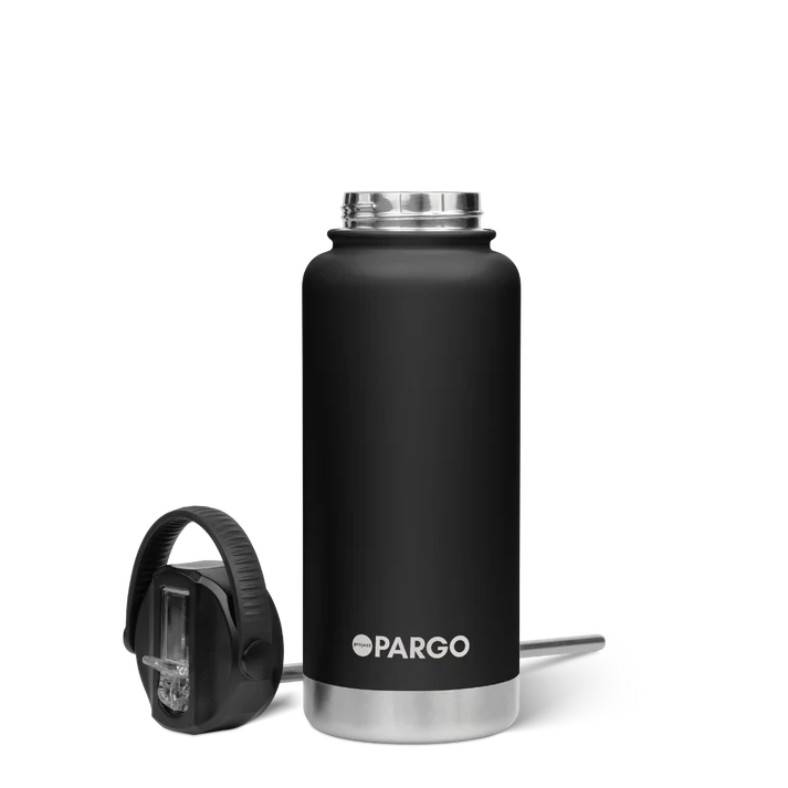 PARGO 950ml Insulated Sports Drink Bottle w/ Straw Lid - Midnight Black