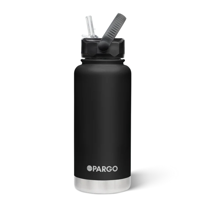PARGO 950ml Insulated Sports Drink Bottle w/ Straw Lid - Midnight Black