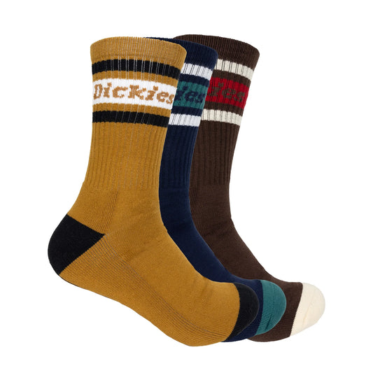 DICKIES Mens 3PK Crew Socks - Brown Duck/Navy/Dark Brown