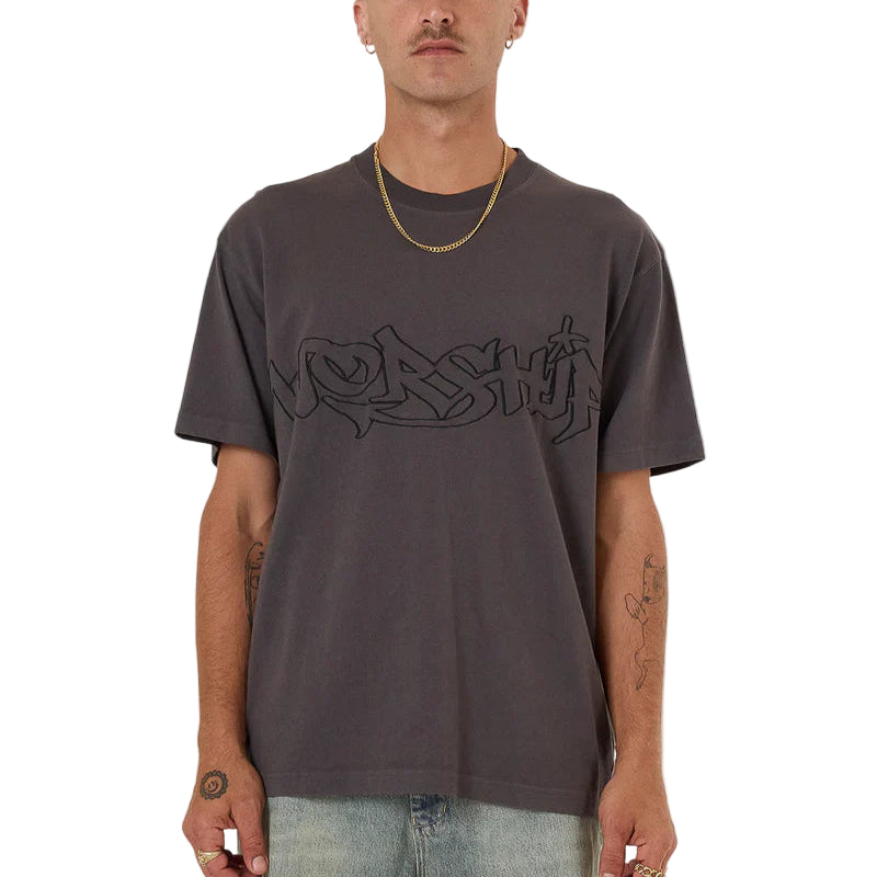 WORSHIP Throws Mens Tee - Worn Black