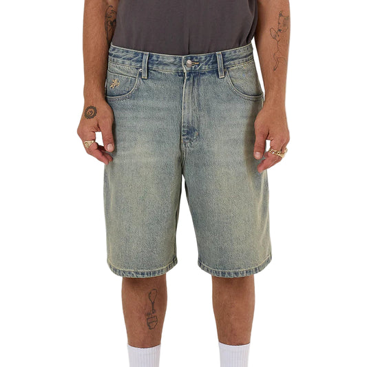 WORSHIP Throws Big Dawg Mens Jean Short - Garage Grime Blue