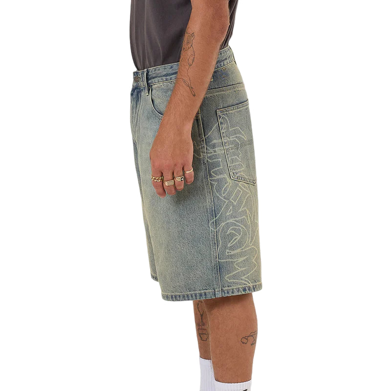 WORSHIP Throws Big Dawg Mens Jean Short - Garage Grime Blue