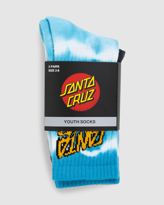 SANTA CRUZ Rad Stack Youth 2pk Socks - Turquoise Tie Dye/Black Tie Dye