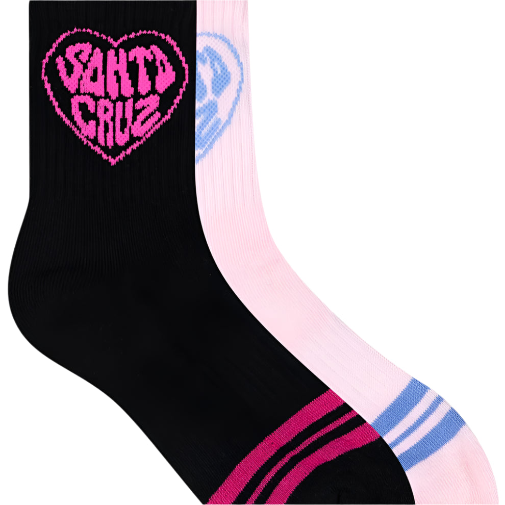 SANTA CRUZ Balloon Heart 2pk Youth Mid Socks - Pink/Black