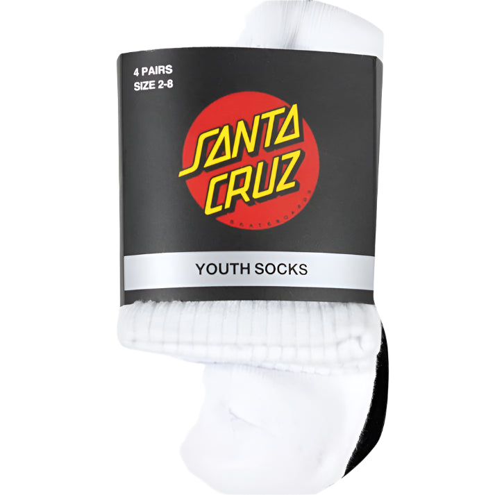 SANTA CRUZ Oval Dot 4pk Youth Mid Socks - White/Black