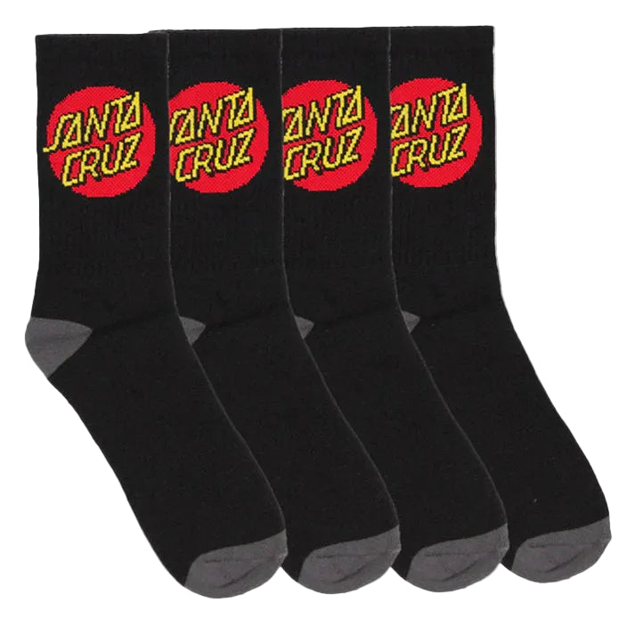 SANTA CRUZ Classic Dot Mens 4pk Socks - Black