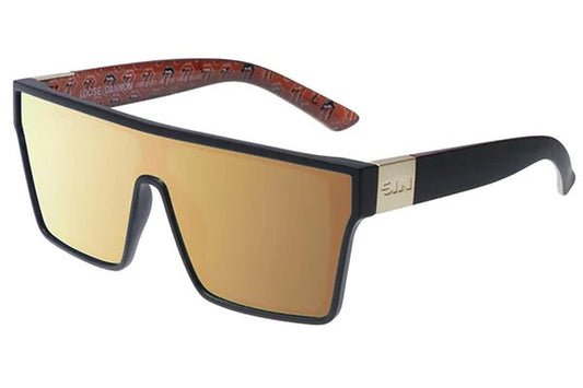 SIN Loose Cannon Polarised Sunglasses - Matt Black/All Mouth Print/Gold Flash - VENUE.
