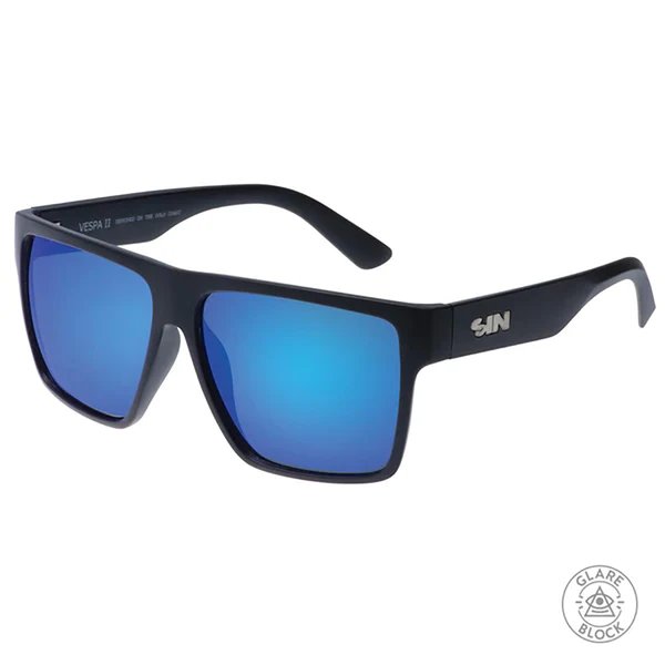 SIN Vespa II Polarised Sunglasses - Matte Raven/Blue Flash - VENUE.