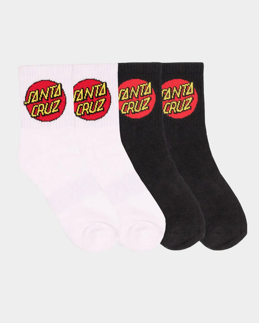 SANTA CRUZ Classic Dot Quarter Crew Womens 2pk Socks - Black/White