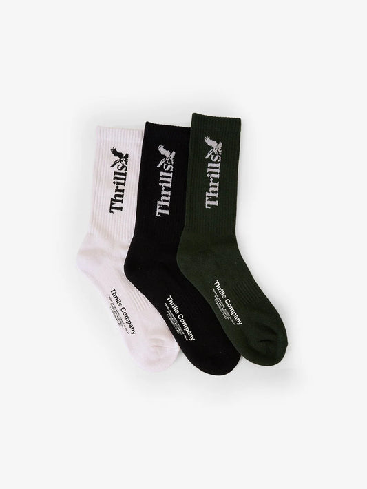 THRILLS Workwear 3pk Socks - White/Black/Grape Leaf